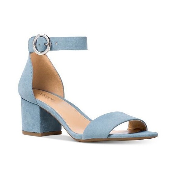 New Michael Kors Womens Lena Block Heel Sandals Open Toe Dusty Blue Suede Size 8 - Picture 1 of 5